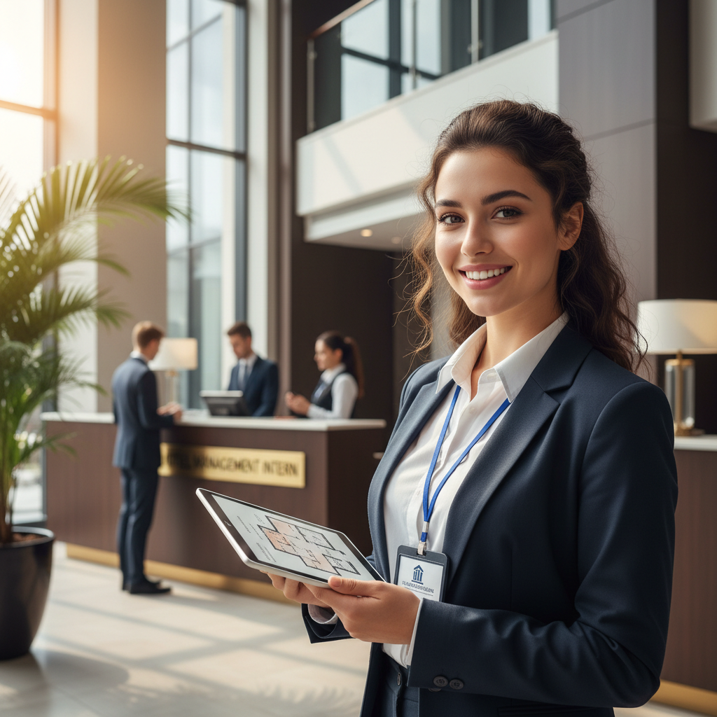 Female hotel management student smiling